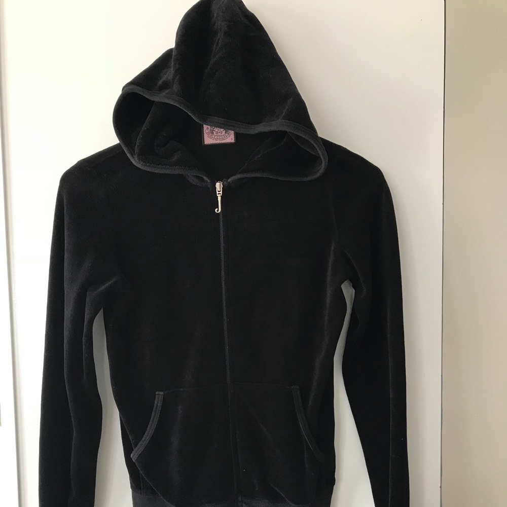 Courture Black Velour full zip hoodie. size small